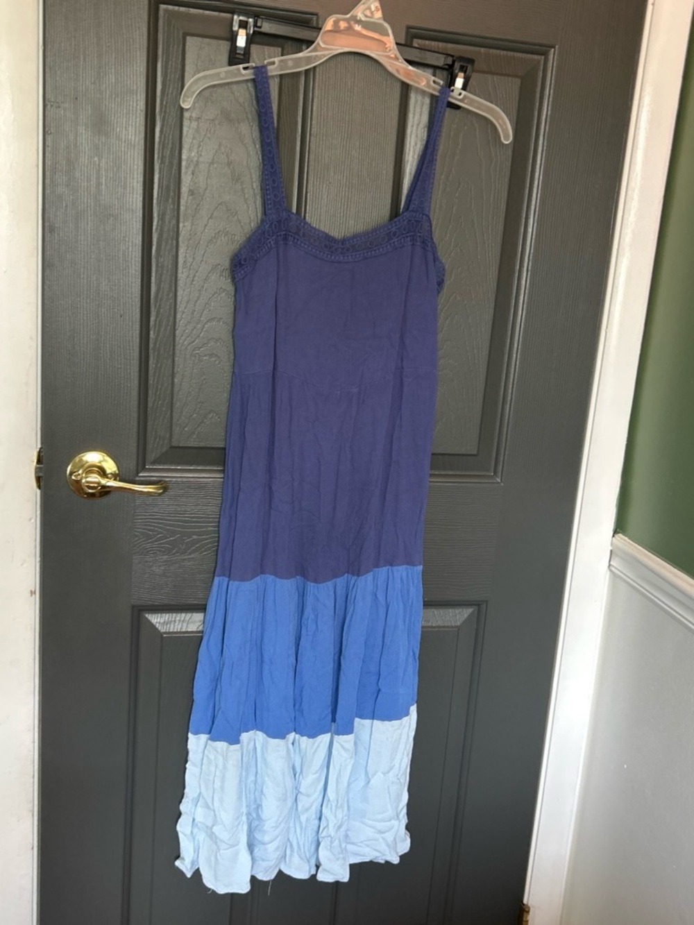 Blue Tiered Spaghetti-Strap Midi Dress